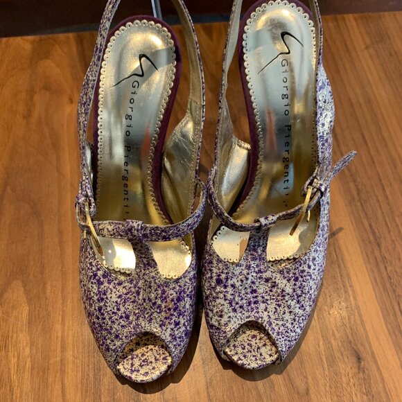 Giorgio Piergentili peep toe sling back heel, metallic gold, ivory, purple, s 6 - Picture 6 of 15